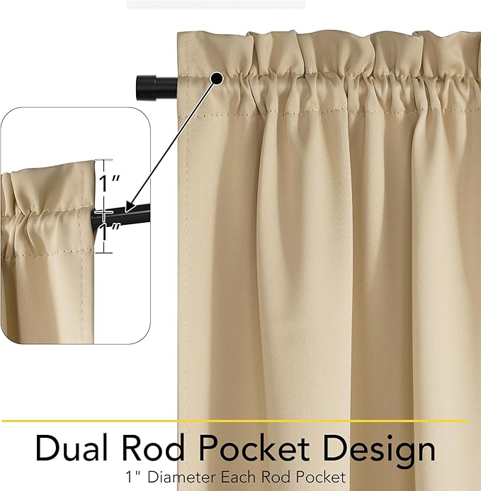 NICETOWN 100% Blackout French Door Curtains, Privacy Door Curtains for Window, 25 X 64 Inch Long Room Darkening Blinds, Thermal Insulated Window Shades for Bedroom, 1 Panel, Biscotti Beige