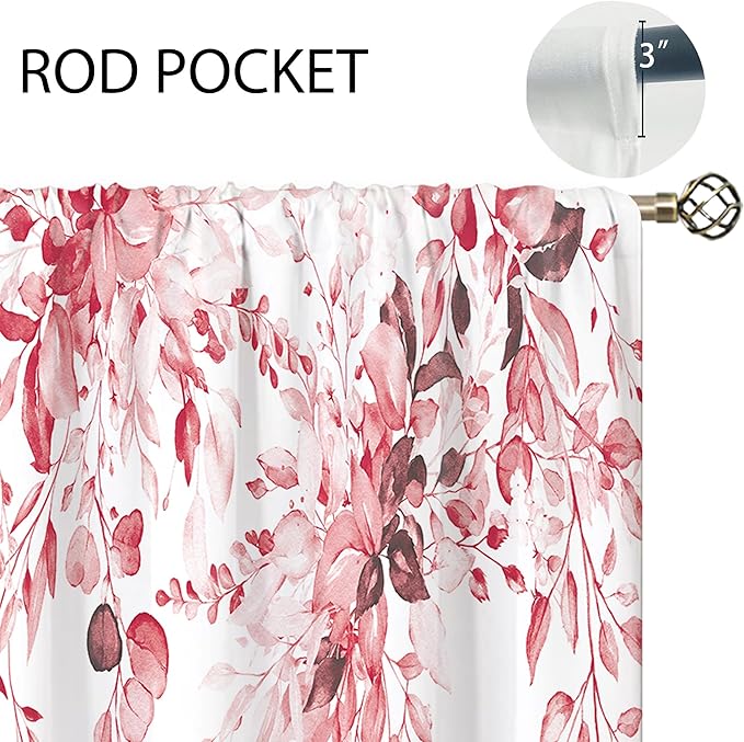 Pink Eucalyptus Botanical Leaves Floral Window Curtains Farmhouse Rustic Flower Plant Wildflower Farmhouse Curtain Drapes Herb Curtains for Bedroom Living Room Treatment 42Wx45H Inch