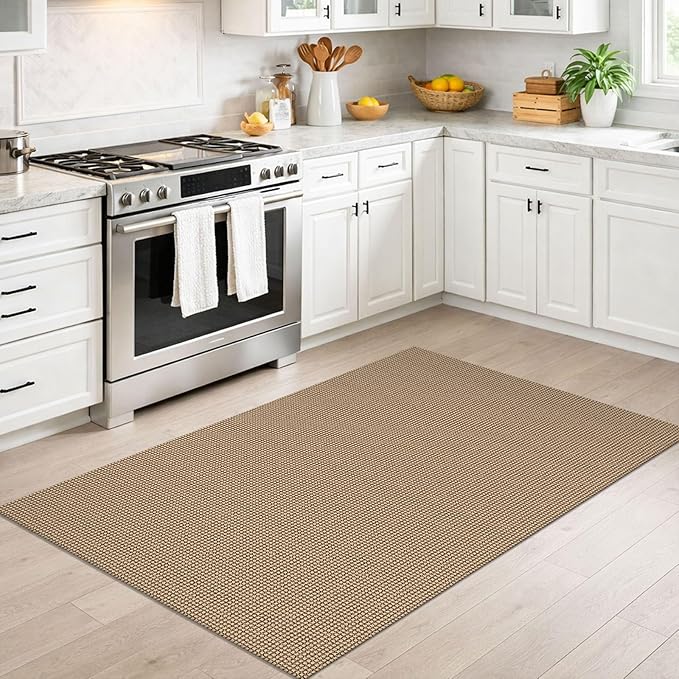 IOHOUZE Washable Area Rug 3x5 Non Slip Rubber Backed Rugs for Entryways Indoor Outdoor Doormat Woven Cotton Throw Rug Floor Carpet for Entrance Kitchen Living Room, Orange/Tan/Brown