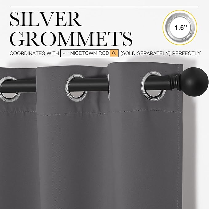 NICETOWN Grey Blackout Curtain Panels for Bedroom, Thermal Insulated Grommet Top Blackout Draperies and Drapes (2 Panels, W29 x L45 inches, Grey)