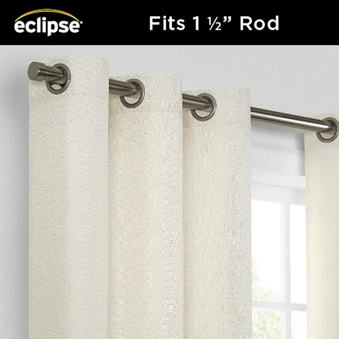 Eclipse Extra Wide Grommet Curtain, Kendall Sliding Patio Door Curtain Panel, Solid Textured Thermal Insulated and Noise Reducing Curtains, (1 Panel), 84 in Long x 100 in Wide, Ivory (Pack of 3)