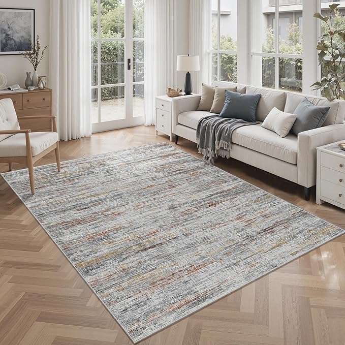 4x6 Rug - Stain Resistant Abstract Washable Rugs, Anti Slip Area Rugs for Living Room,Modern Low Pile Carpet with Rubber Backing Home Decor Small Area Rug