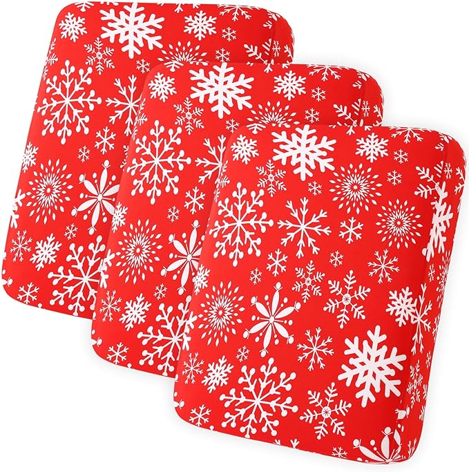 hyha Printed Couch Cushion Covers, Floral Sofa Covers Washable for 3 Cushion Couch, Stretch Pattern Outdoor Cushion Covers for Patio Furniture with Elastic Bottom(3 Packs, Christmas Snowflakes)