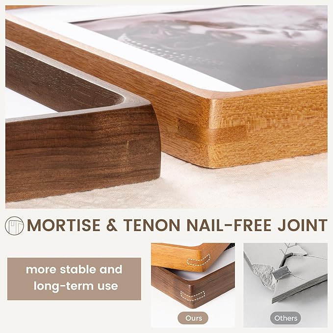 4x6 Picture Frame Set of 2, USA-Sourced Teak Wood Photo Frames with HD Tempered Glass, Handcrafted Rounded Corner 4 x 6 Wooden Frame Matted to 3.5x5 Photos, 4x6 Frames, Tabletop or Wall Display