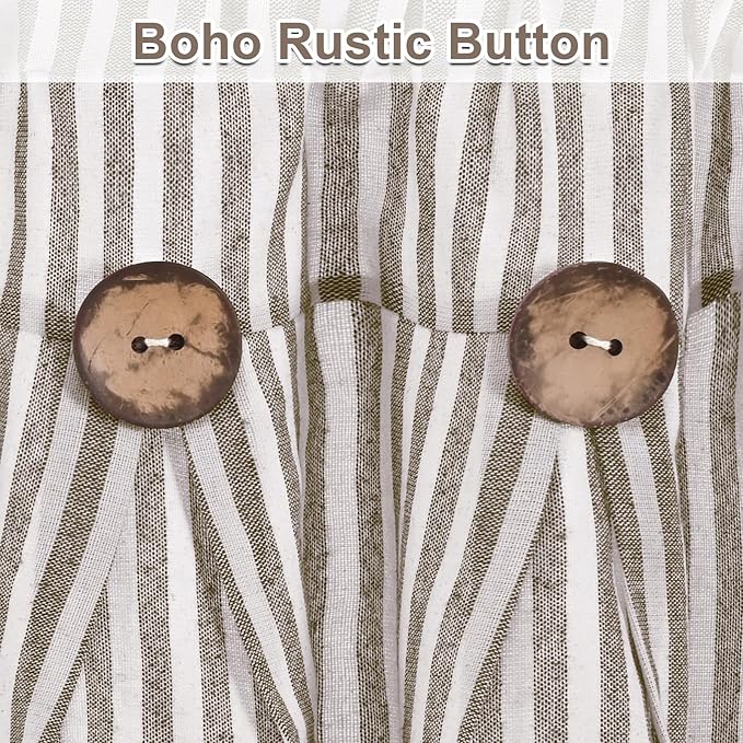 ASPMIZ Farmhouse Valances for Windows, Cotton Linen Kitchen Curtains Valances with Rustic Buttons, Brown Striped Window Valance for Living Room, Boho Valance Curtains for Bathroom, 52 x 18 Inches
