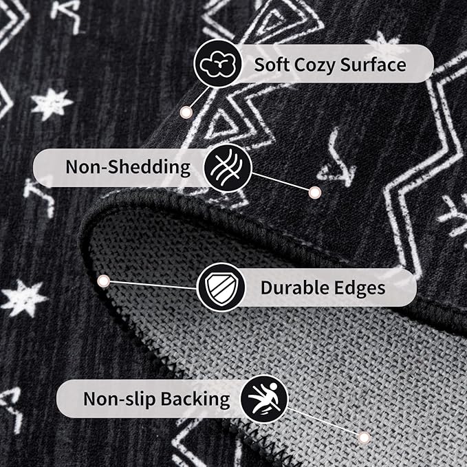 SERISSA 3x5 Area Rugs for Living Room, Washable Non-Slip Black and White Small Boho Rug, Soft Low-Pile Geometric Indoor Throw Carpet for Bedroom Kitchen Dining Room Office
