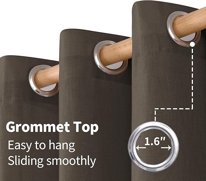 YoungsTex Brown Linen Semi Sheer Curtains 72 Inch Length for Living Room, Chocolate Light Filtering Drapes Privacy with Grommet for Dining Room Bedroom, 2 Panels, 52 X 72 Inch