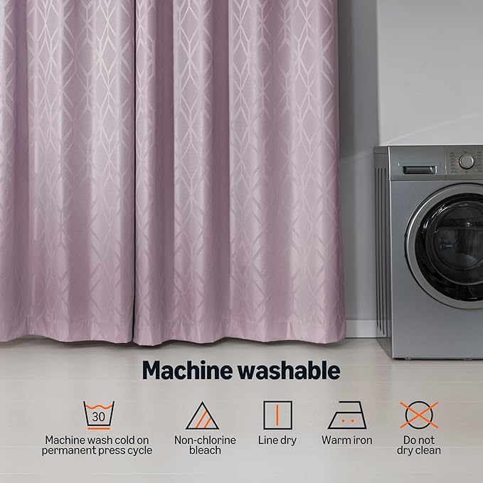 Amazon Basics Jacquard 2-Piece 100% Blackout Curtains, Living Room and Bedroom Drapes, Thermal Insulated Window Treatment, 42"x84", Pink