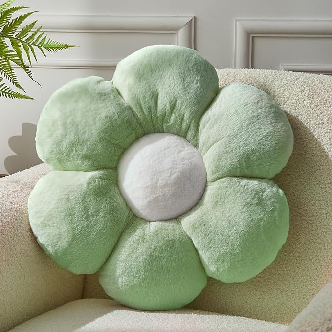 Green Flower Pillow Flower Shaped Throw Pillow Floor 15.7In Cute Daisy Pillows for Bed Sofa Cute Home Decor