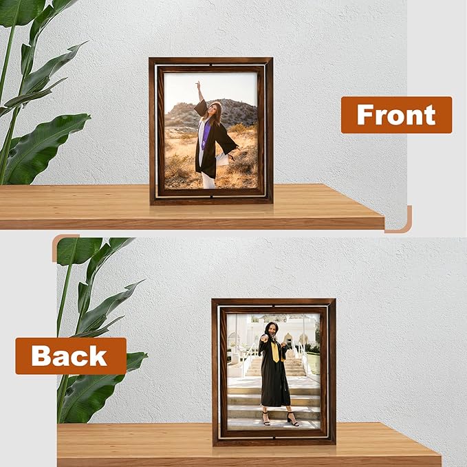 Egofine 2 Pack 8x10 Rotating Floating Picture Frames,Double-Sided Display with HD Glass Front Wooden Distressed Frame for Vertical or Horizontal Tabletop Display, Carbonization