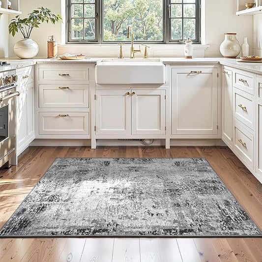 Entryway Rug 3x6 Grey Bedroom Area Rug Washable Non Slip Abstract Boho Rugs for Indoor Entry, Kitchen, Classroom, Bathroom, Kids Girls Room, Office, College Dorm Small Carpet