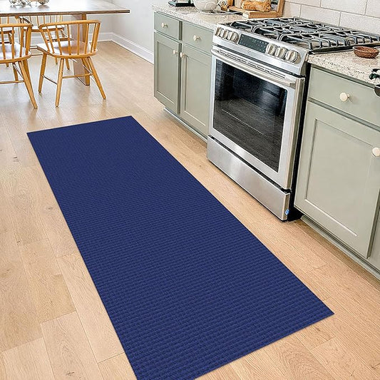 IOHOUZE Washable Runner Rug 2x7 Non Slip Runners for Hallways Entryway Runner Indoor, Kitchen Rugs Woven Cotton Floor Carpet for Kitchen Hall Entrance Bedroom, Royal Blue/Navy