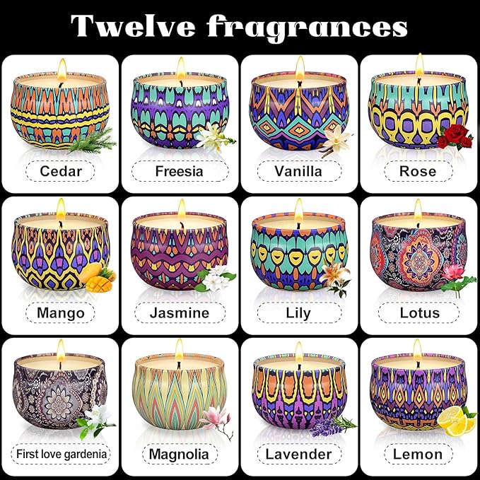 Scented Candles Gift Set,12 Pack Candles for Home Scented, 300 Hour Long Lasting Soy Wax Aromatherapy Candle Set, Birthday Gifts for Women with Gift Box