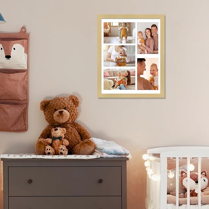 VIOLABBEY 11x14 Picture Frames 2Pack, Fit Five 4x6 Photos with Mat or One 11x14 Picture without Mat for Wall or Tabletop, Gold 4x6 Picture Frame Collage with Stand