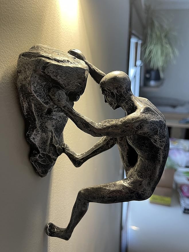 Unbound Resin Climbing Man Wall Sculptures Creative Hand-Finished Sculpture Figurine for Bar/Home/Office Art Decor (Rock Two Hands)