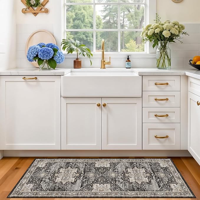 RUUGME 2x4 Runner Rug - Perfect for Entryway/Hallway/Kitchen/Bathroom Easy to Clean & High-Traffic Durability Stain Resistant and Ultra Thin Home Daily Use - Gifts for Households/Newlyweds 2x4 Black