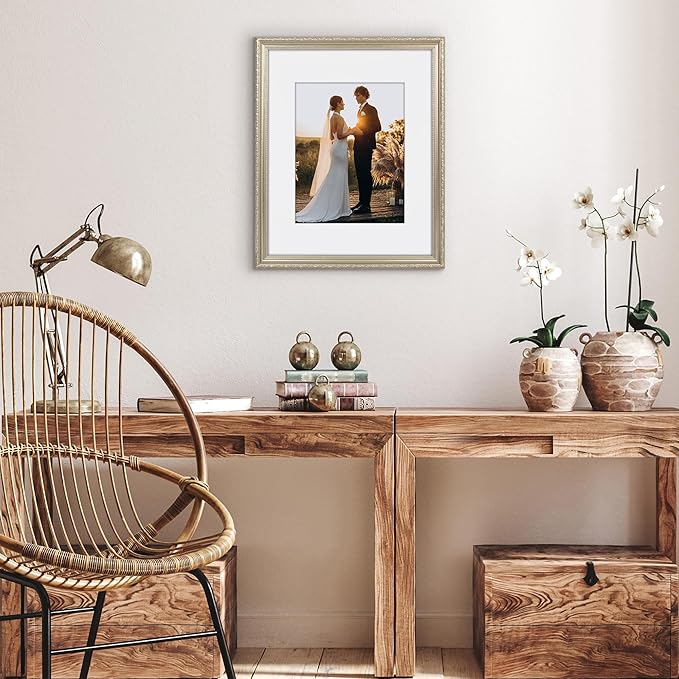 Americanflat 16x20 Picture Frame with Polished Plexiglass - Use as 11x14 Frame with Mat or Display 16x20 Photo Without Mat - Ornate Picture Frames for Wall Display - Silver
