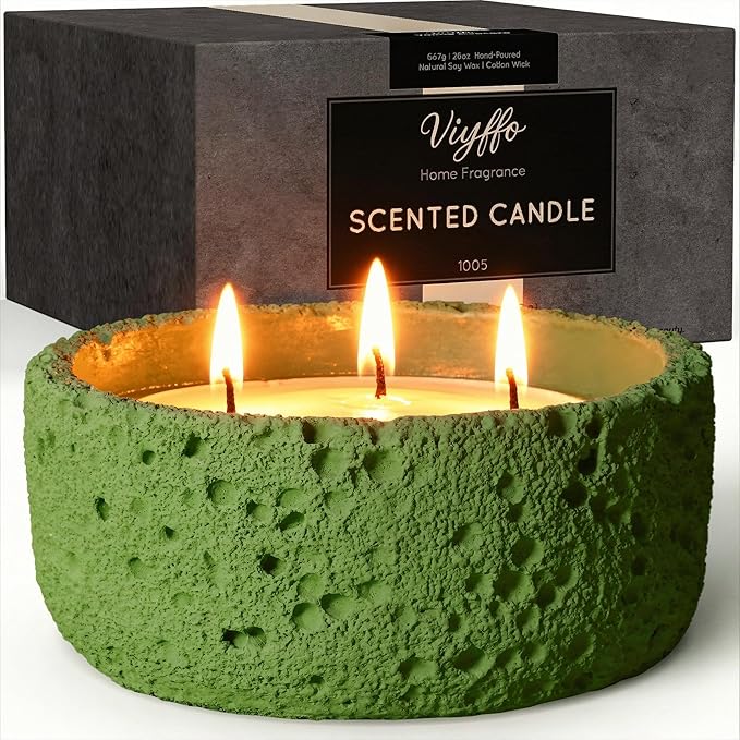 Viyffo Large Citronella Candles Outdoor, 3 Wick 20oz Citronella Candle Indoor, Non Toxic Soy Scented Candle, Green Ceramic Jar for Patio, Deck, Garden, Backyard, Camping, Home Fragrance, Décor & Gift