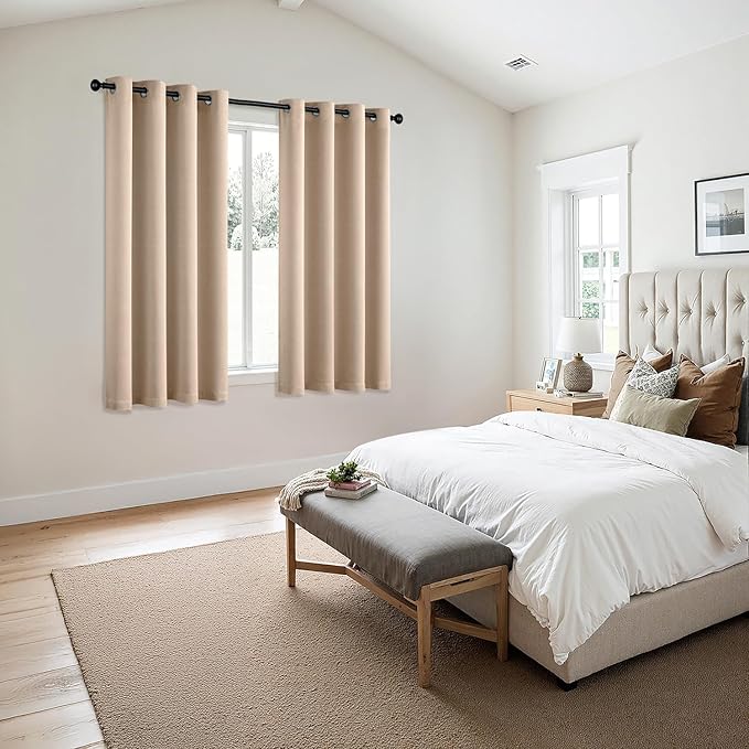 MIULEE Beige Blackout Curtains for Bedroom Living Room 63 Inches Long 2 Panels, Thermal Insulated Room Darkening Drapes Grommet Noise Reducing Light Blocking Window Treatments 50x63 Inch