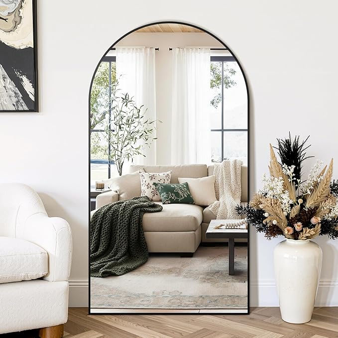 Arched Wall Mirror for Bathroom,Mirrors for Wall,30"x55",Vanity Mirror for Bedroom Dresser, Entryway, Living Room, Metal Frame,Hanging or Leaning Against(Black)