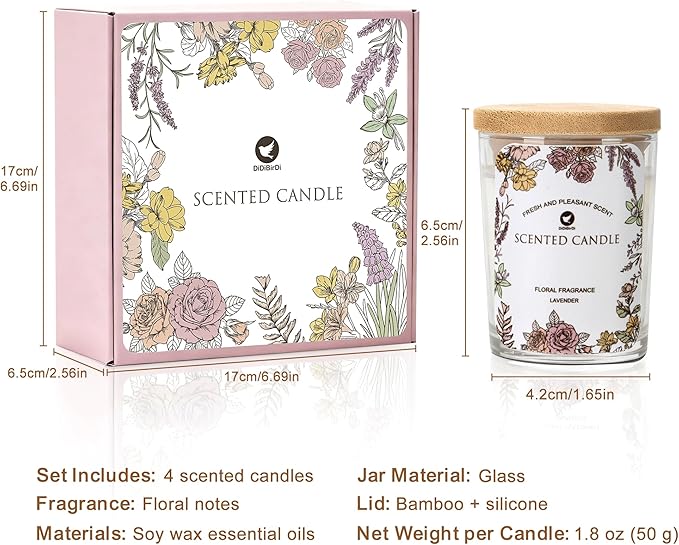 Scented Candles Set 4pcs-Candles Clearance Rose, Lavender, Vanilla, Jasmine Fragrance, Suitable for Women, Birthday, Bath Yoga, Wedding
