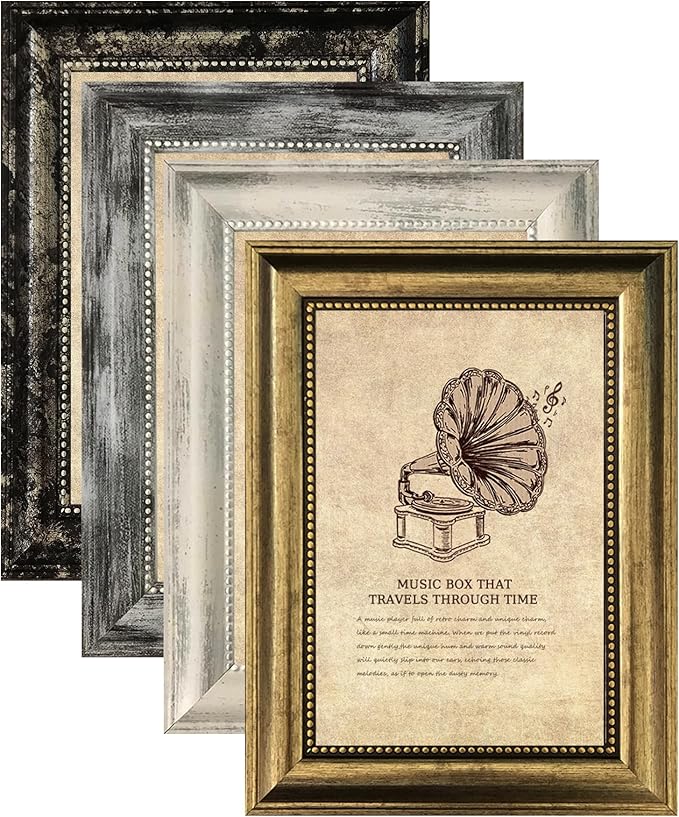 4x6 Picture Frames Set of 4- Rustic Retro Photo Frame with Real Glass Wall Mount and Tabletop Display Family Friends Wedding Gift
