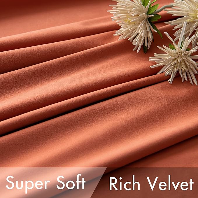 MIULEE Velvet Curtains 72 Inch Wide - Extra Wide Luxury Room Darkening Curtains for Sliding Door Bedroom Living Room Thermal Insulated Drapes Back Tab, Fall Burnt Orange, W 72 x L 84 inch 2 Panels