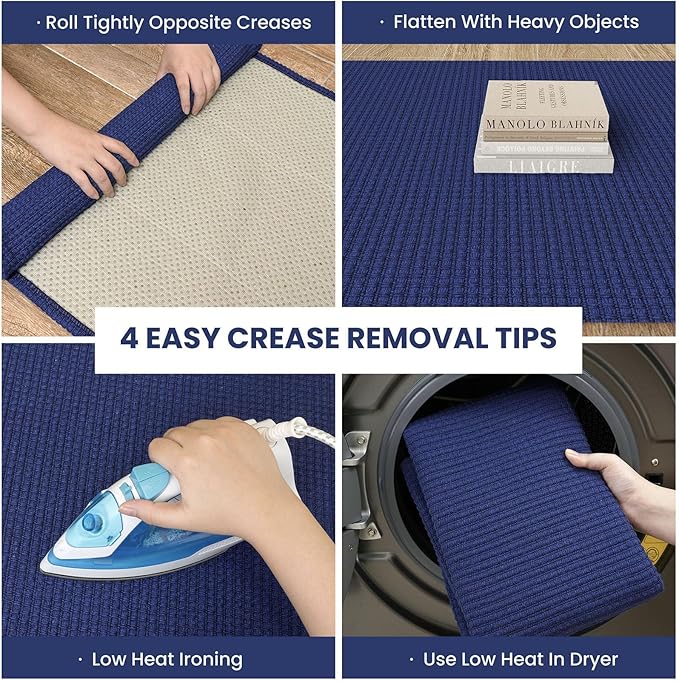 IOHOUZE Washable Exrea Long Hallway Runner Rug 3x20 Non Slip Rubber Backed Kitchen Runner Entryway Runner Indoor, Woven Rugs Floor Carpet for Kitchen Hall Entryway, Royal Blue/Navy