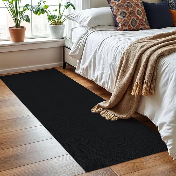 KOZYFLY Washable Runner Rug 2x6 Ft Runners for Hallways Non Slip Kitchen Runner Rugs Braided Cotton Entryway Runner Indoor, Carpet Runners for Hallway Kitchen Entryway Bedroom, Black