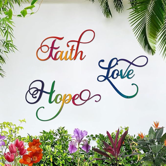 ESTART Faith Hope Love 3 Pieces Metal Wall Decor Inspirational Black Letter Sign Wall Art Rustic Vintage Farmhouse Word Metal Sign Family Wall Decor for Home Bedroom Living Room Office (Colorful)