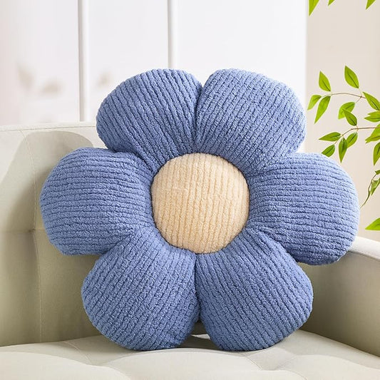 XIAIJIA Flower Shaped Pillow Cushion Decorative Daisy Pillow for Bed Cute Throw Pillow Flower Floor Pillow Soft Seat Cushion Blue Cushion 15.7"