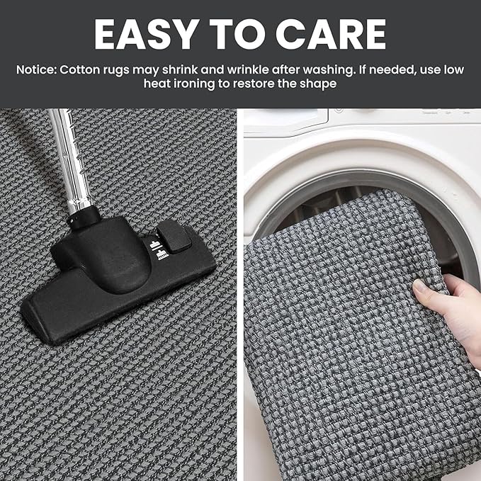 IOHOUZE Washable Runner Rug 2.6x12 Non Slip Rubber Backed Extra Long Hallway Runner Entryway Runner Indoor, Kitchen Rugs Woven Cotton Floor Carpet for Hall Entrance, Dark Grey