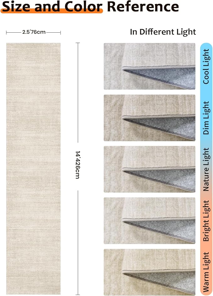 Art&Tuft Non-Slip Runner Rug - 2'6"x14' Runner Rug Washable Low-Pile Rugs Runners, Soft Distressed Carpet Runner for Bedroom Bathroom Kitchen Laundry Living Room, Beige
