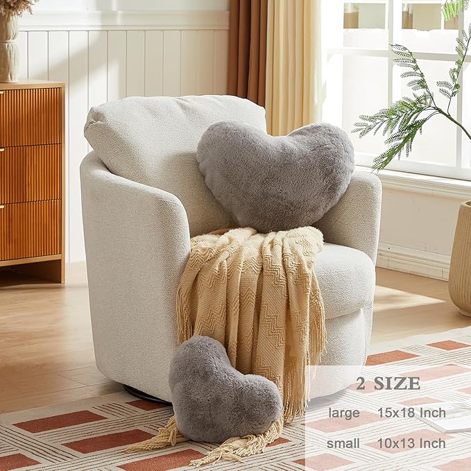 EastTree Heart Pillows, Grey Heart Shaped Pillows, Love Throw Pillows Gifts, Ultra Soft Faux Rabbit Fur Small Cute Pillows, Women Girls Kid Room Decor 10x13 Inch
