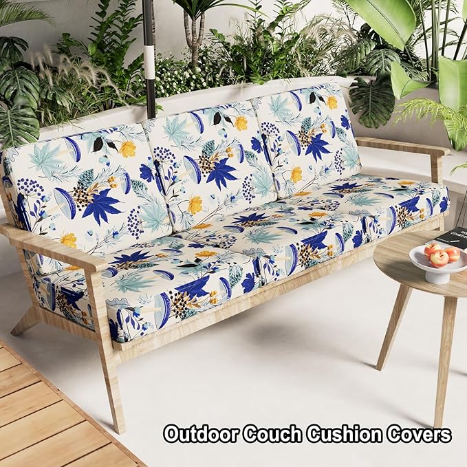 hyha Printed Couch Cushion Covers, Floral Sofa Covers Washable for 3 Cushion Couch, Stretch Pattern Outdoor Cushion Covers for Patio Furniture with Elastic Bottom(3 Packs, Mushroom Flowers)