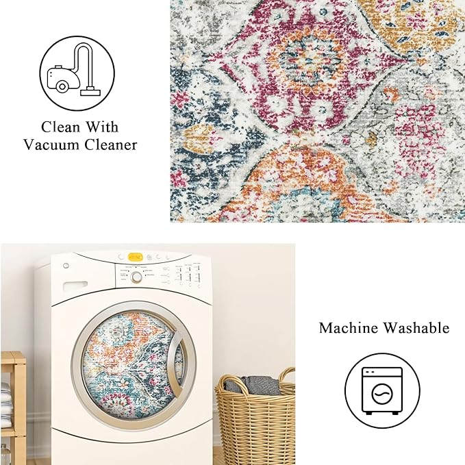 Lahome Moroccan Hallway Rug, 2'5''x8' Kitchen Runner Rugs Non Skid Washable Runners for Hallways, Ultra-Thin Oriental Carpet for Entryway Laundry Room Bedroom Bathroom Elise, Aqua/Multi