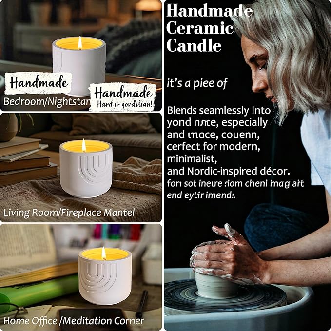 Viyffo Scented Candle – Sandalwood Aroma, Gift-Size 6.35oz Holiday Candle, Non Toxic Soy Candle in Handmade Snow White Plaster Ceramic Jar with Gift Box Perfect for Winter Gifts & Home Decor