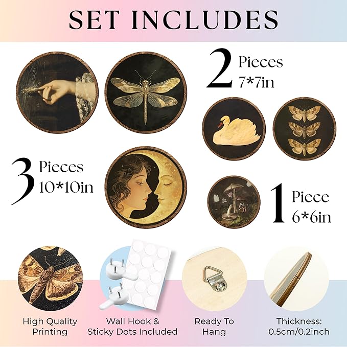 97 Decor Dark Academia Decor - Vintage Butterfly Wall Art, Moody Art Prints Dark Cottagecore Round Wall Hanging For Bedroom Living Room