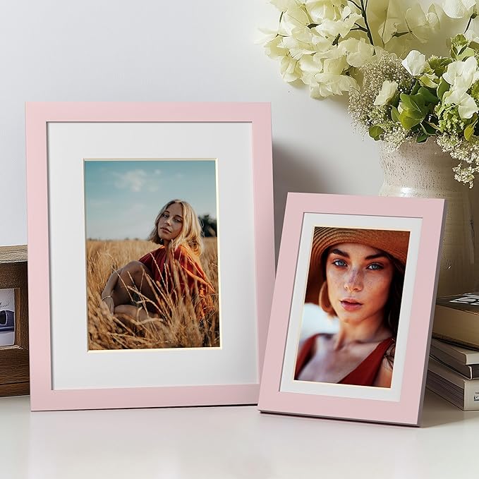 eletecpro 8x10 Picture Frames Set of 10, Picture Frame Collage Wall Decor Display 5x7 Photo with Mat or 8x10 without Mat, Home Decor Gallery Frame for Table Top or Wall Mounting, Pink