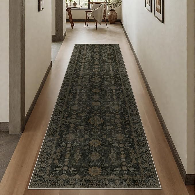 GENIMO Runner Rug for Hallways Machine Washable, 3x10 Non Slip Boho Vintage Lightweight Washable Runners, Thin Floor Rugs for Entryway Hallway Bathroom Laundry Room Corridor, Wood Brown