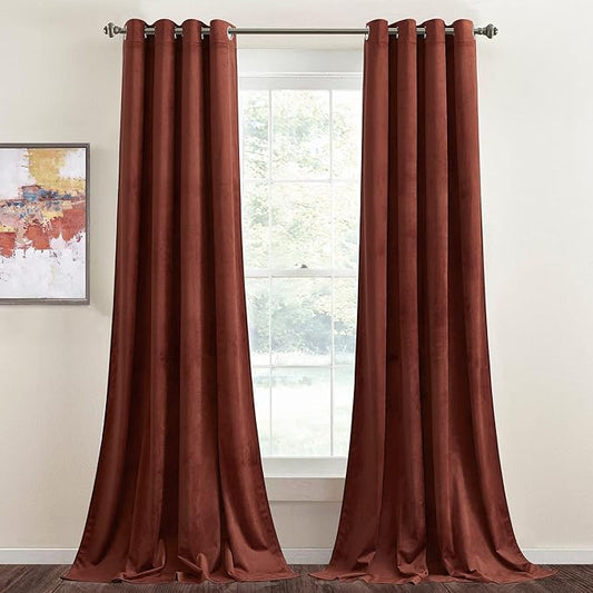 StangH Rust Velvet Curtains Grommet Room Darkening Privacy Drapes Thermal Insulated Window Panels for Living Dining Room/Nersury, Rust Red, W52 x L84 inches, 2 Panels