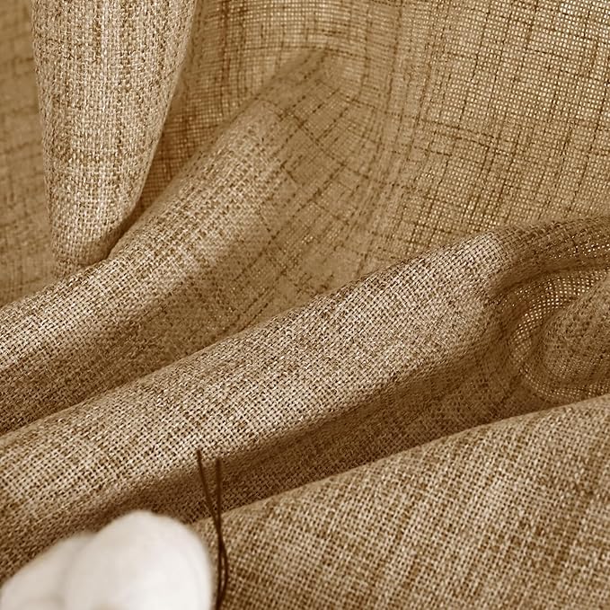 YoungsTex Burlap Linen Curtains 45 Inch Length for Kitchen Window, Short Semi Sheer Drapes with Bronze Grommet Light Filtering for Bedroom Bathroom Cafe, Toffee, 2 Panels, 52 X 45 Inch