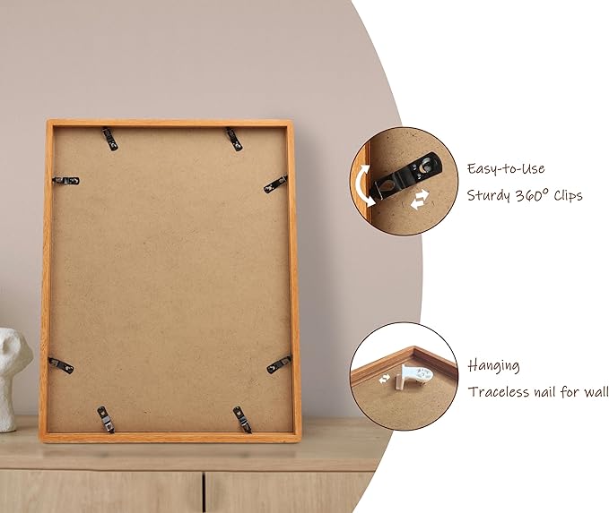 11x14 Picture Frame with Mat for 5x7/8x10, Natural Teak Wood Handcrafted Rounded Corner with Real Glass, Vertical or Horizontal Display Photo Gallery Wall Mounting Frame