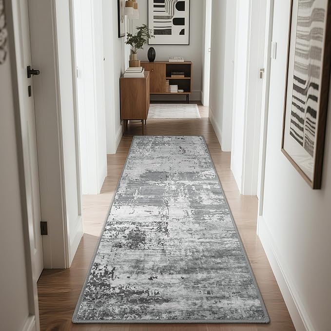HOMORE 2x6 Runner Rug for Kitchen Hallways Runners Rugs,Grey Area Rug Non Slip Washable Rugs for Entrway Soft Abstract Carpet for Entrance Bedroom Living Room Bathroom Dorm