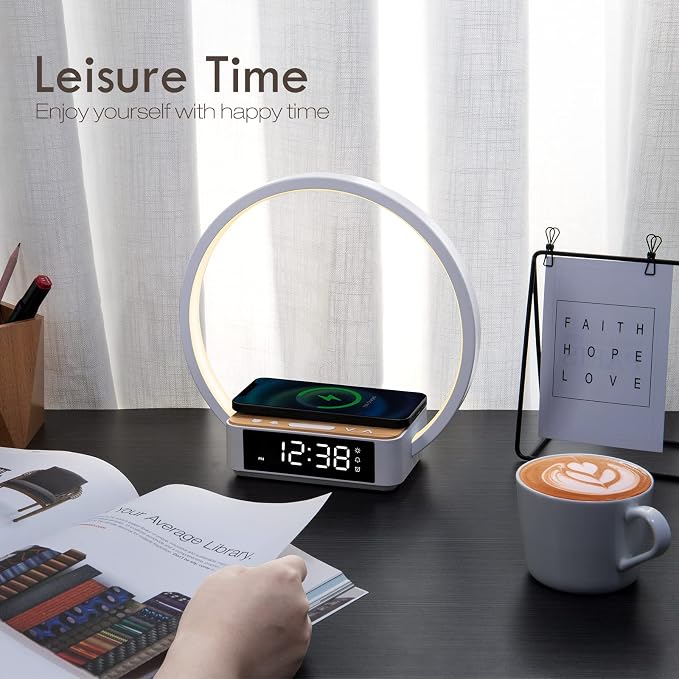 WILIT Bedside Lamp with Alarm Clock, Sunrise Wake-up Light, Wood Grain - Image 12