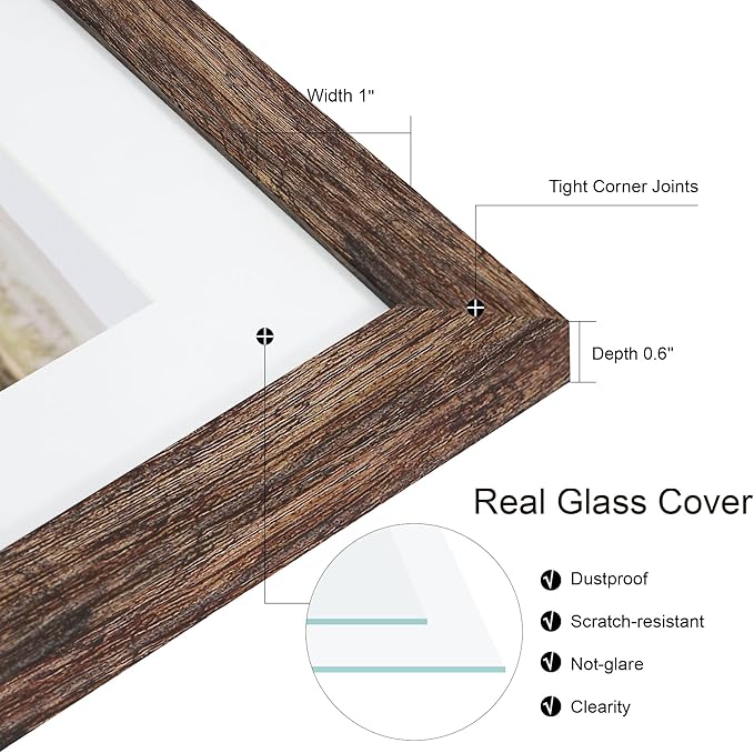 11x22 Newspaper Frame 2 Packs, Real Glass and Rustic Brown Wood Frame, Display Panoramic 11 x 22 Magazine Frames - Horizontal or Vertical Wall Mounting