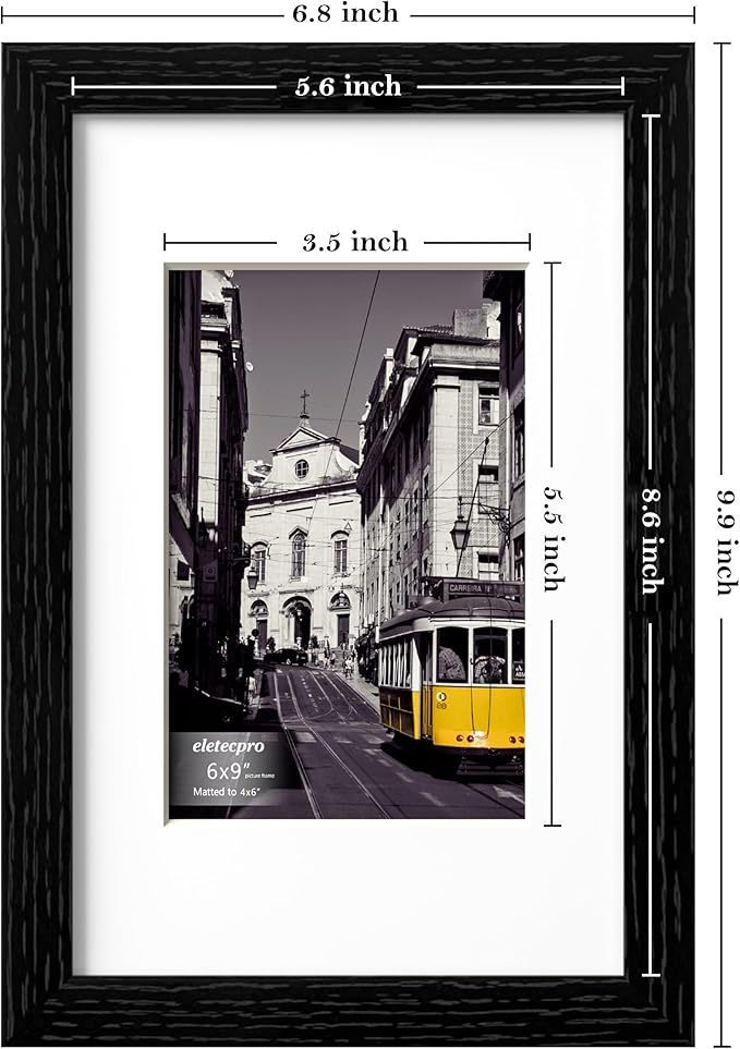 eletecpro 6x9 Picture Frames Set of 10, Picture Frame Collage Wall Decor Display 4x6 Photo with Mat or 6x9 without Mat, Home Decor Gallery Wall Frame for Wall Mounting, Black