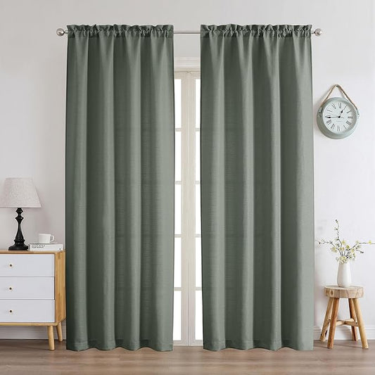 Chyhomenyc Olive Green Curtains 78 Inch Length 2 Panels Set, Faux Linen Textured Light Filtering Soft Airy Farmhouse Curtain Drapes for Living Room Bedroom, 40Wx78L