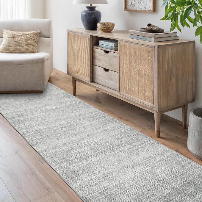 Art&Tuft Non-Slip Runner Rug - 2'6"x12' Runner Rug Washable Low-Pile Rugs Runners, Soft Distressed Carpet Runner for Bedroom Bathroom Kitchen Laundry Living Room, Grey