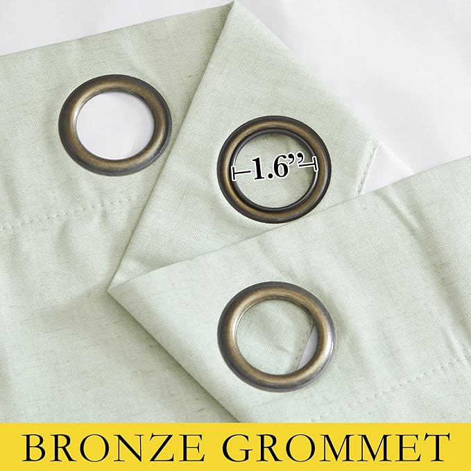 NICETOWN Sage Green Blackout Linen Curtains 95 inches Long, 2 Pieces, 52" Wide Each Panel, Bronze Grommet Full Light Blocking Drapes with White Thermal Insulated Coating for Nursery, Hall, Villa